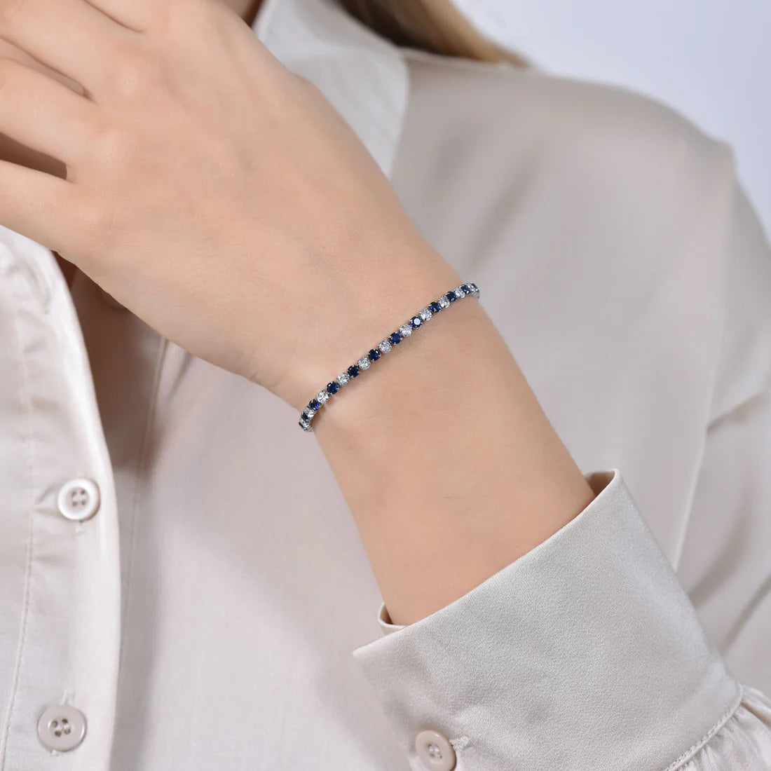 Bracciale Tennis Luca Barra Acciaio Cristalli Alternati Bianchi Blu