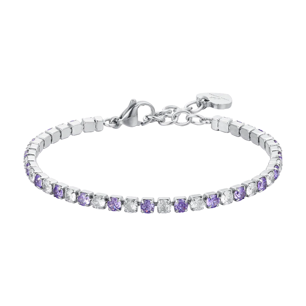 Bracciale Tennis Luca Barra Acciaio Cristalli Alternati Bianchi Viola