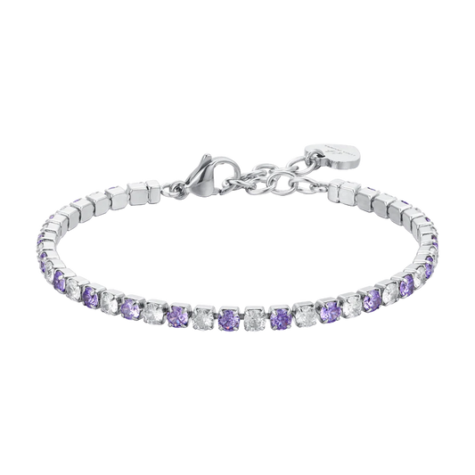 Bracciale Tennis Luca Barra Acciaio Cristalli Alternati Bianchi Viola