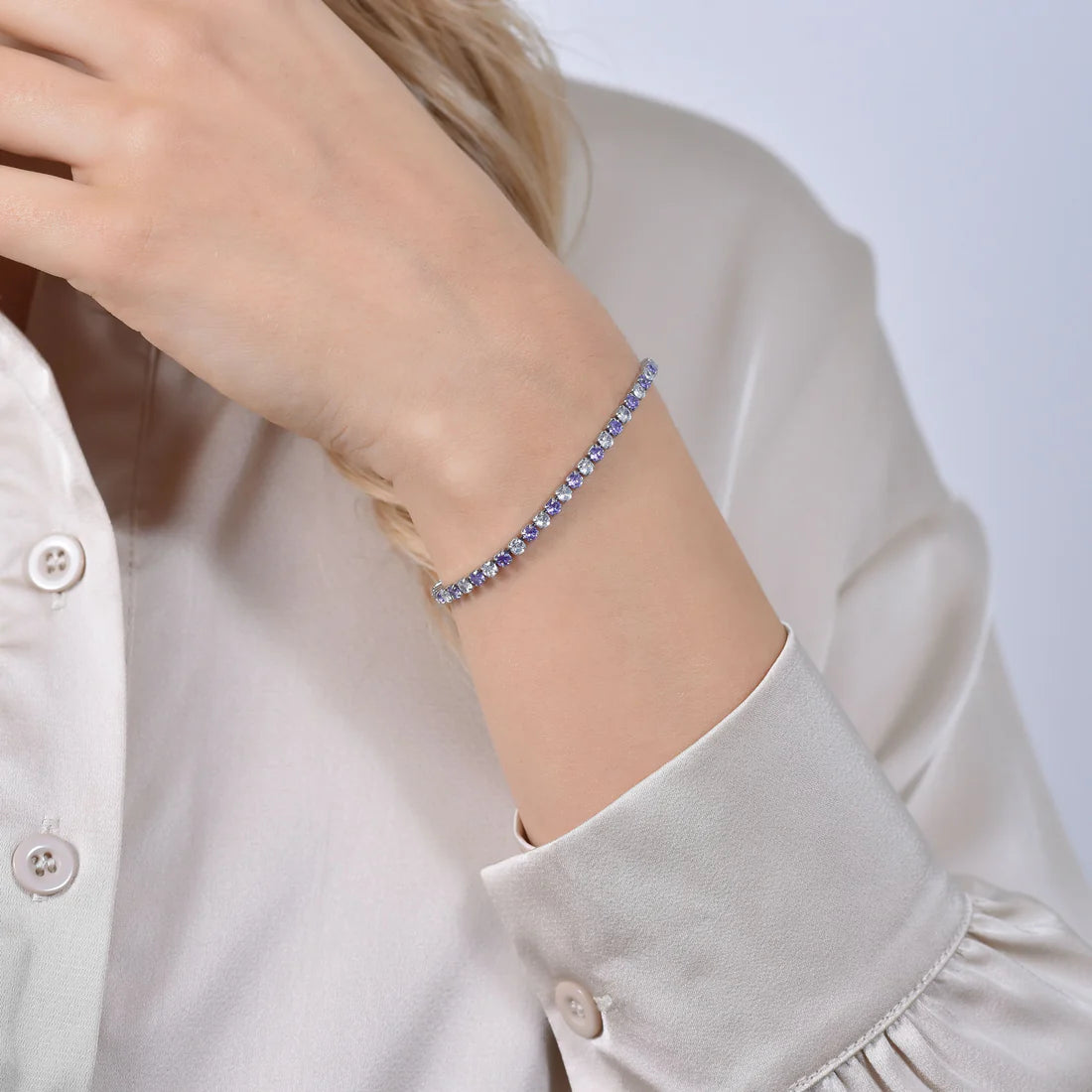 Bracciale Tennis Luca Barra Acciaio Cristalli Alternati Bianchi Viola