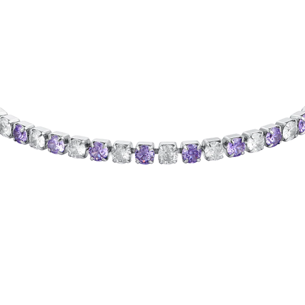 Bracciale Tennis Luca Barra Acciaio Cristalli Alternati Bianchi Viola