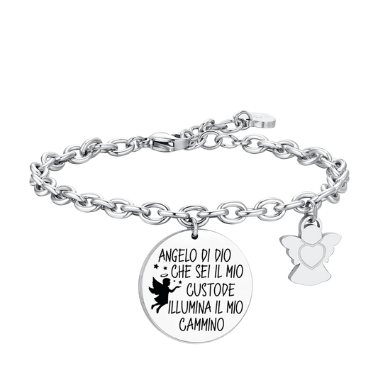 Bracciale Luca Barra Acciaio Charm Scritta "Angelo Di Dio Che Sei Il Mio Custode Illumina Cammino" + Angelo