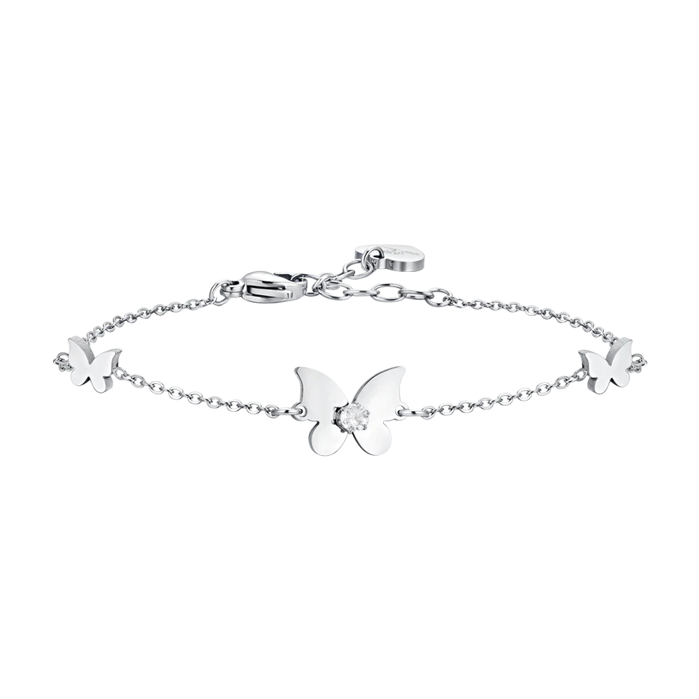 Bracciale Luca Barra Acciaio Farfalle e Cristallo