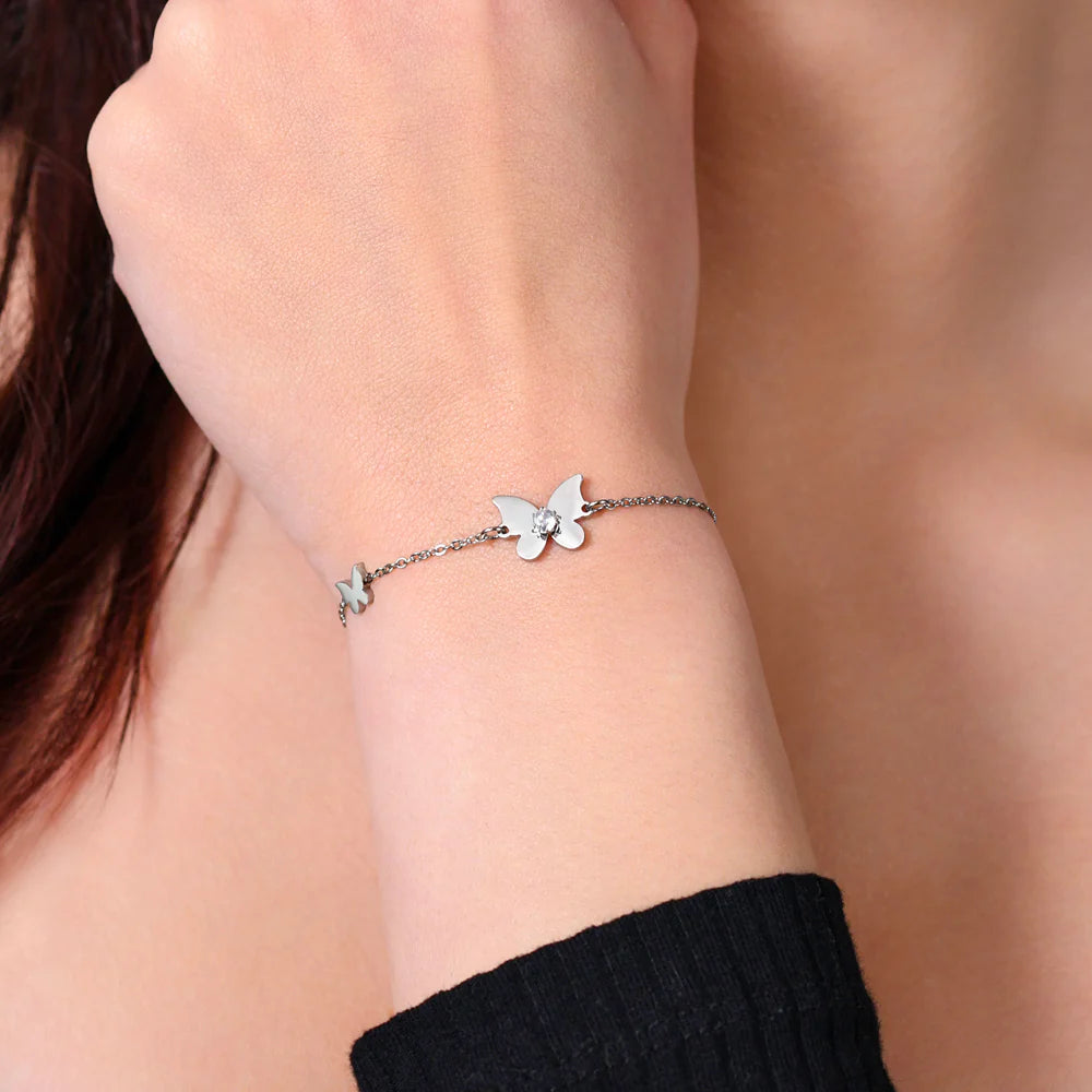 Bracciale Luca Barra Acciaio Farfalle e Cristallo