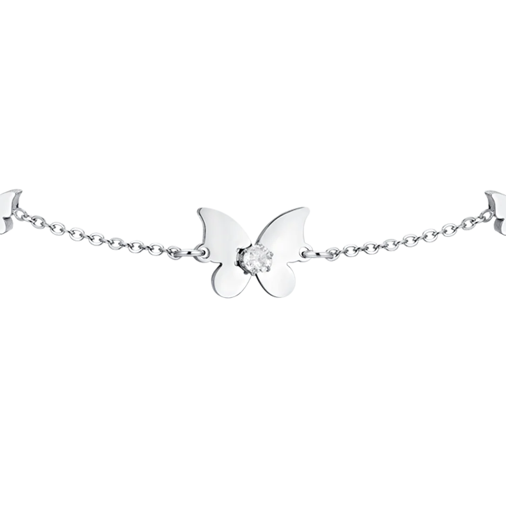 Bracciale Luca Barra Acciaio Farfalle e Cristallo