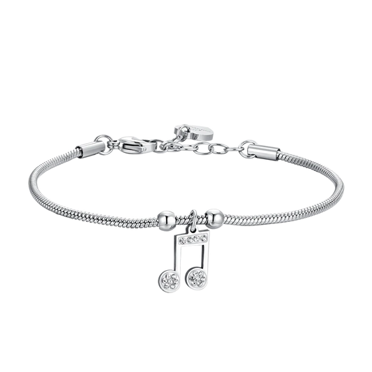 Bracciale Luca Barra Acciaio Maglia Coda Di Topo Sottile Charm Nota Musicale con Cristalli