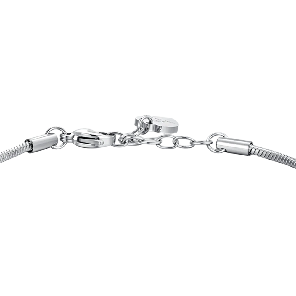 Bracciale Luca Barra Acciaio Maglia Coda Di Topo Sottile Charm Nota Musicale con Cristalli