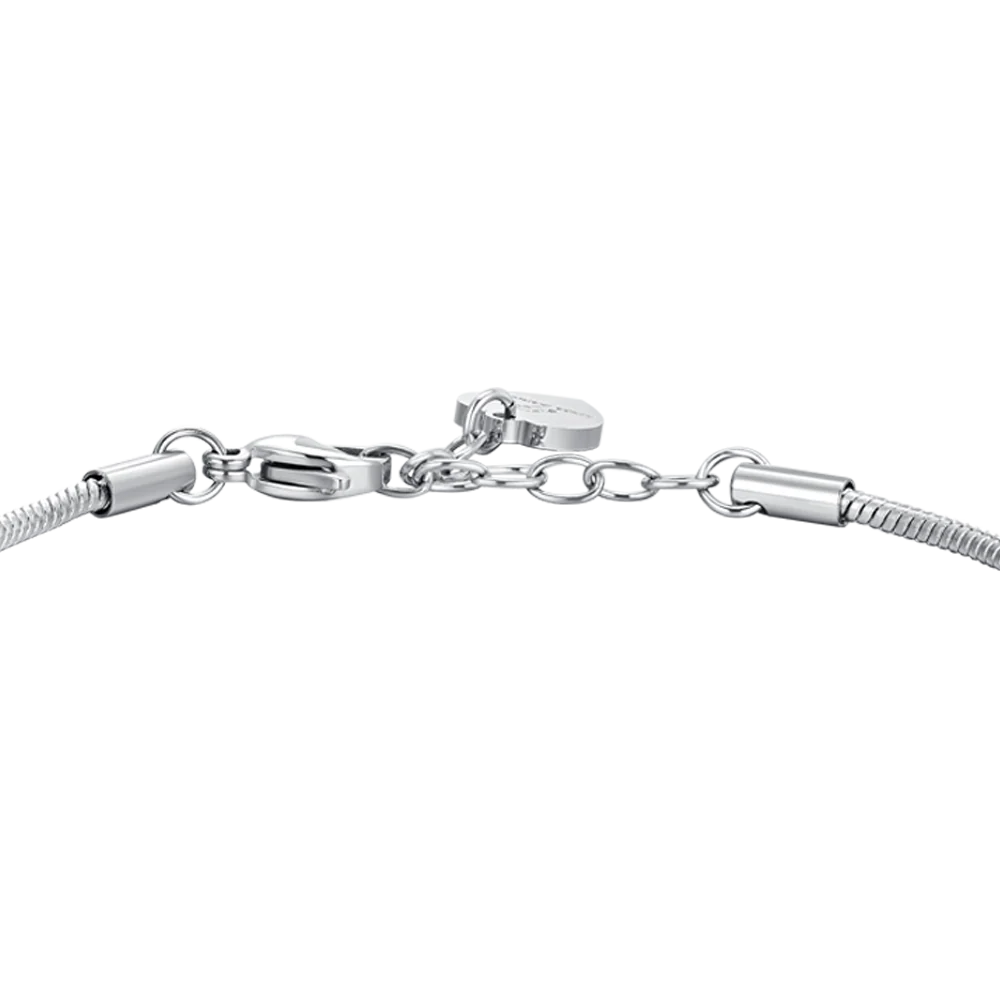 Bracciale Luca Barra Acciaio Maglia Coda Di Topo Sottile Charm Serpente con Cristalli