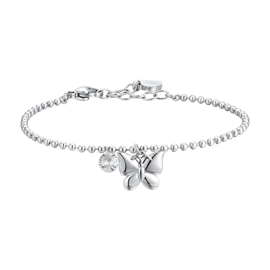 Bracciale Luca Barra Acciaio Maglia Pallini Charms Farfalla e Zircone