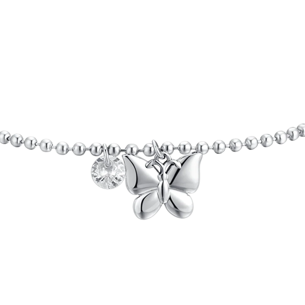 Bracciale Luca Barra Acciaio Maglia Pallini Charms Farfalla e Zircone