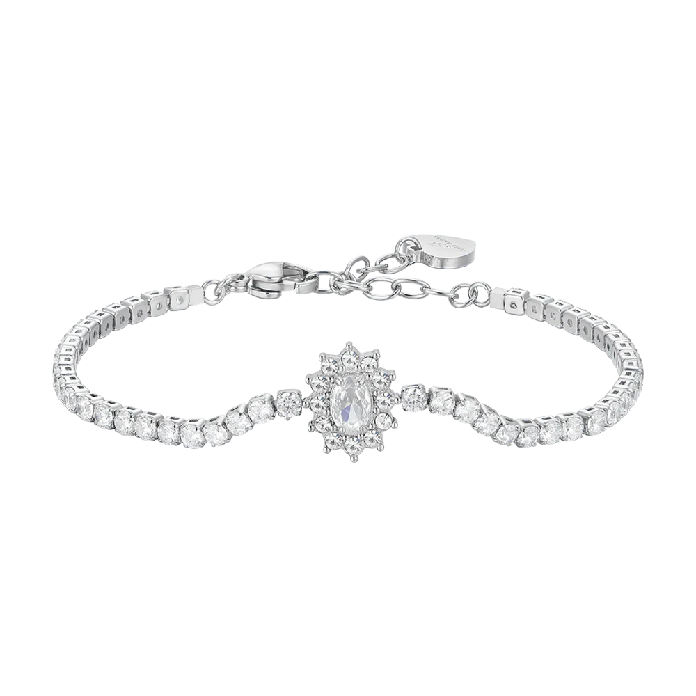 Bracciale Tennis Luca Barra Acciaio Centrale Rosetta Zircone Contornato