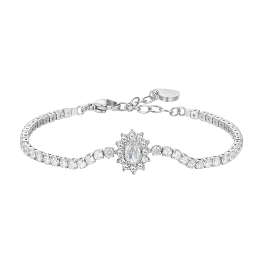 Bracciale Tennis Luca Barra Acciaio Centrale Rosetta Zircone Contornato