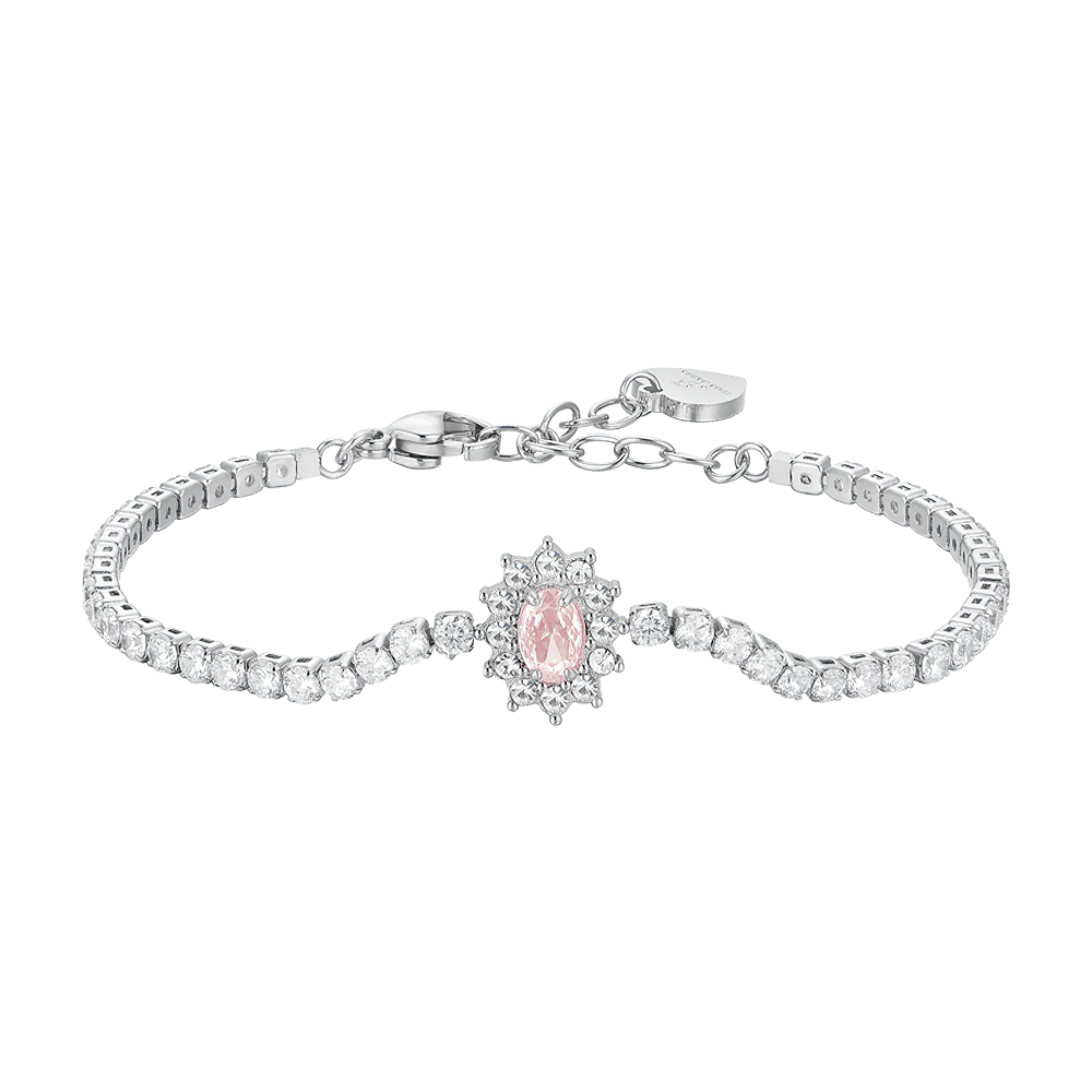 Bracciale Tennis Luca Barra Acciaio Centrale Rosetta Zircone Rosa Contornato
