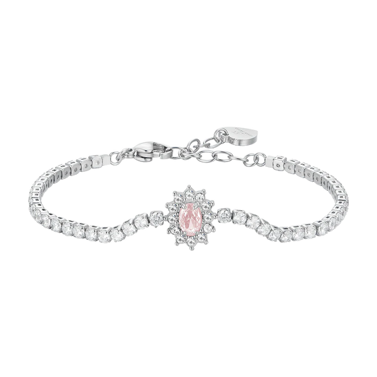 Bracciale Tennis Luca Barra Acciaio Centrale Rosetta Zircone Rosa Contornato
