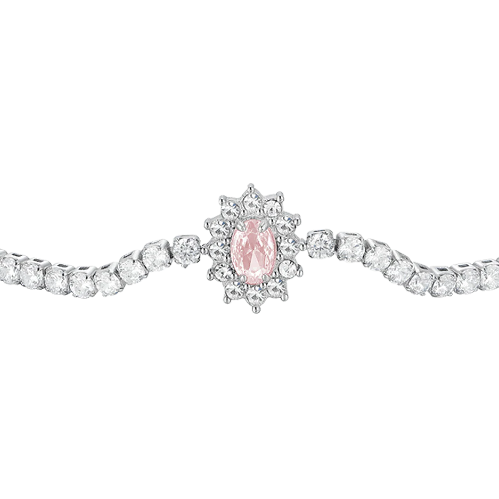 Bracciale Tennis Luca Barra Acciaio Centrale Rosetta Zircone Rosa Contornato