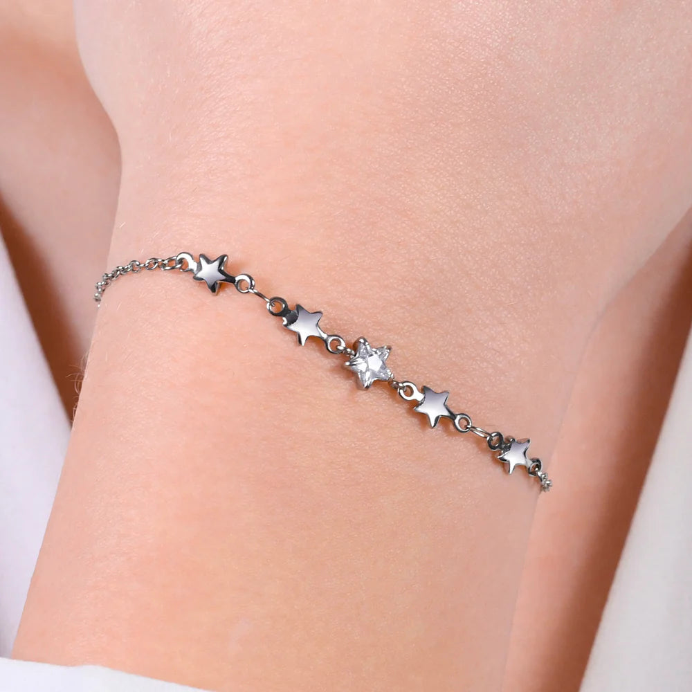 Bracciale Luca Barra Acciao Centrale Con Stelle + Zircone