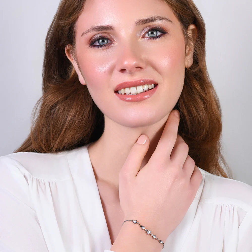 Bracciale Luca Barra Acciao Centrale Con Stelle + Zircone