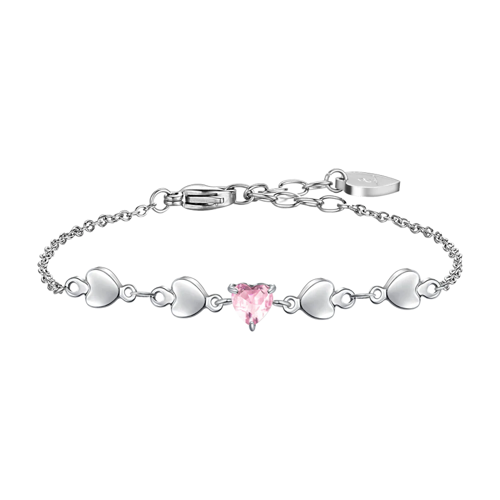 Bracciale Luca Barra Acciao Centrale Con Cuori Rosa