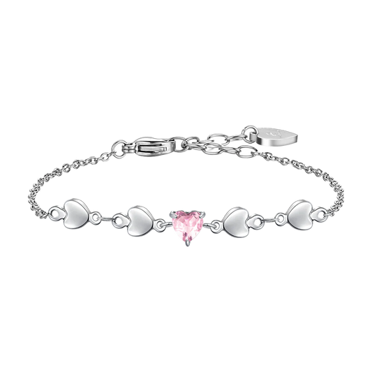 Bracciale Luca Barra Acciao Centrale Con Cuori Rosa