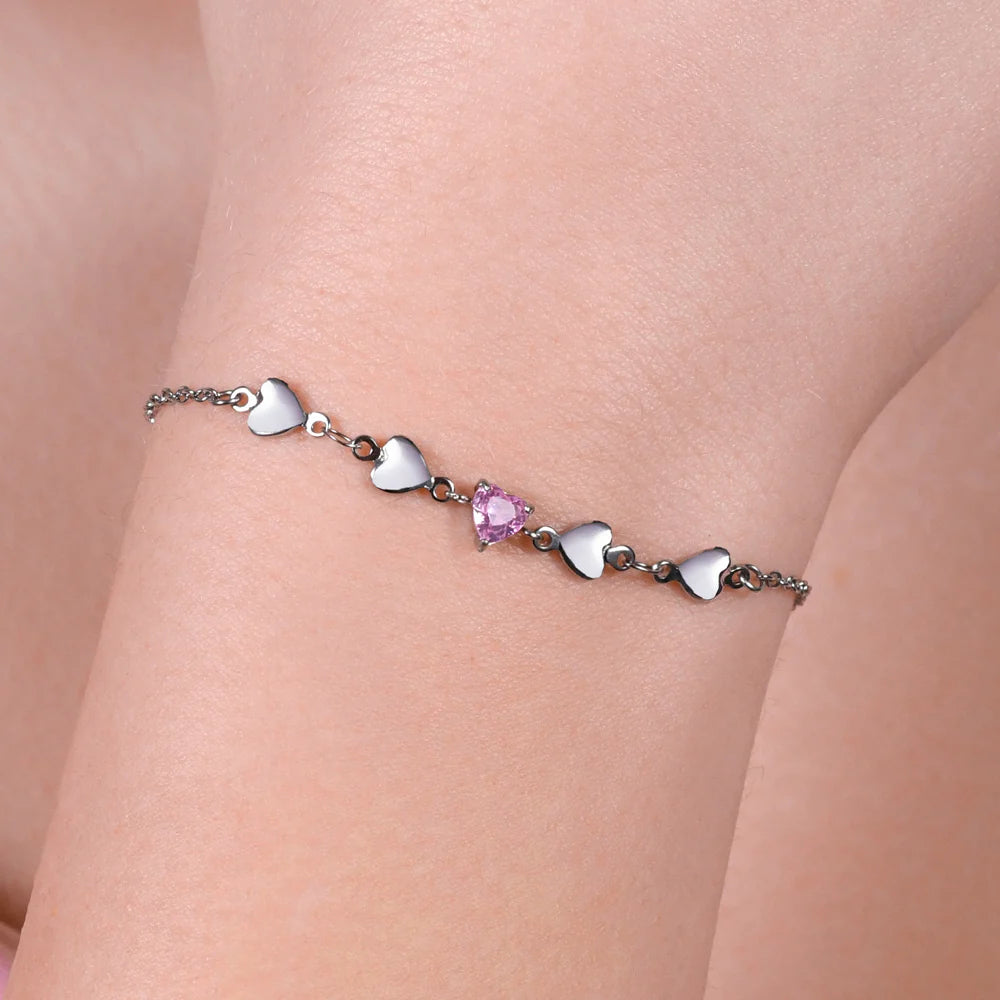 Bracciale Luca Barra Acciao Centrale Con Cuori Rosa