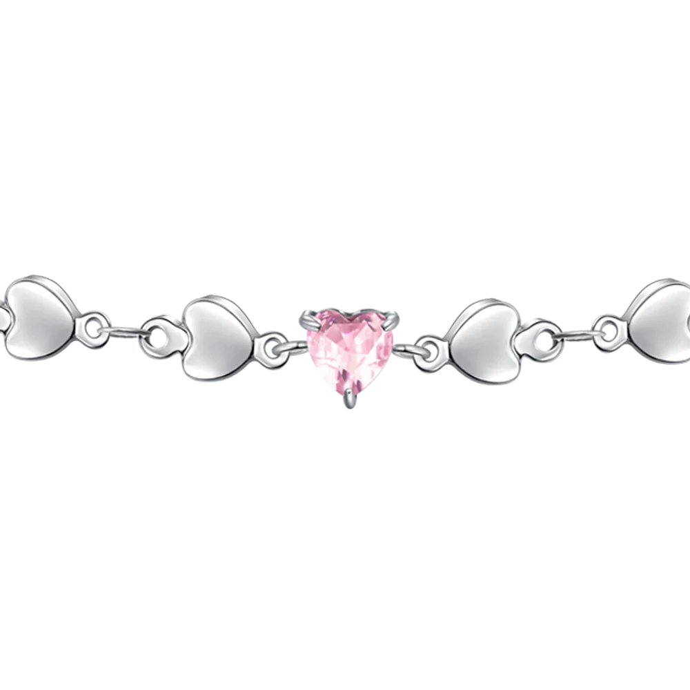 Bracciale Luca Barra Acciao Centrale Con Cuori Rosa