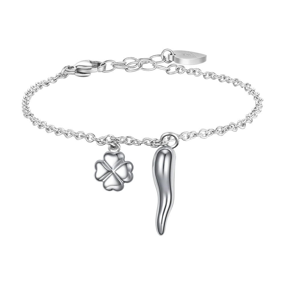Bracciale Luca Barra Acciaio Charms Quadrifoglio E Corno