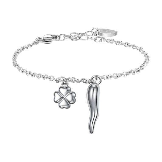 Bracciale Luca Barra Acciaio Charms Quadrifoglio E Corno