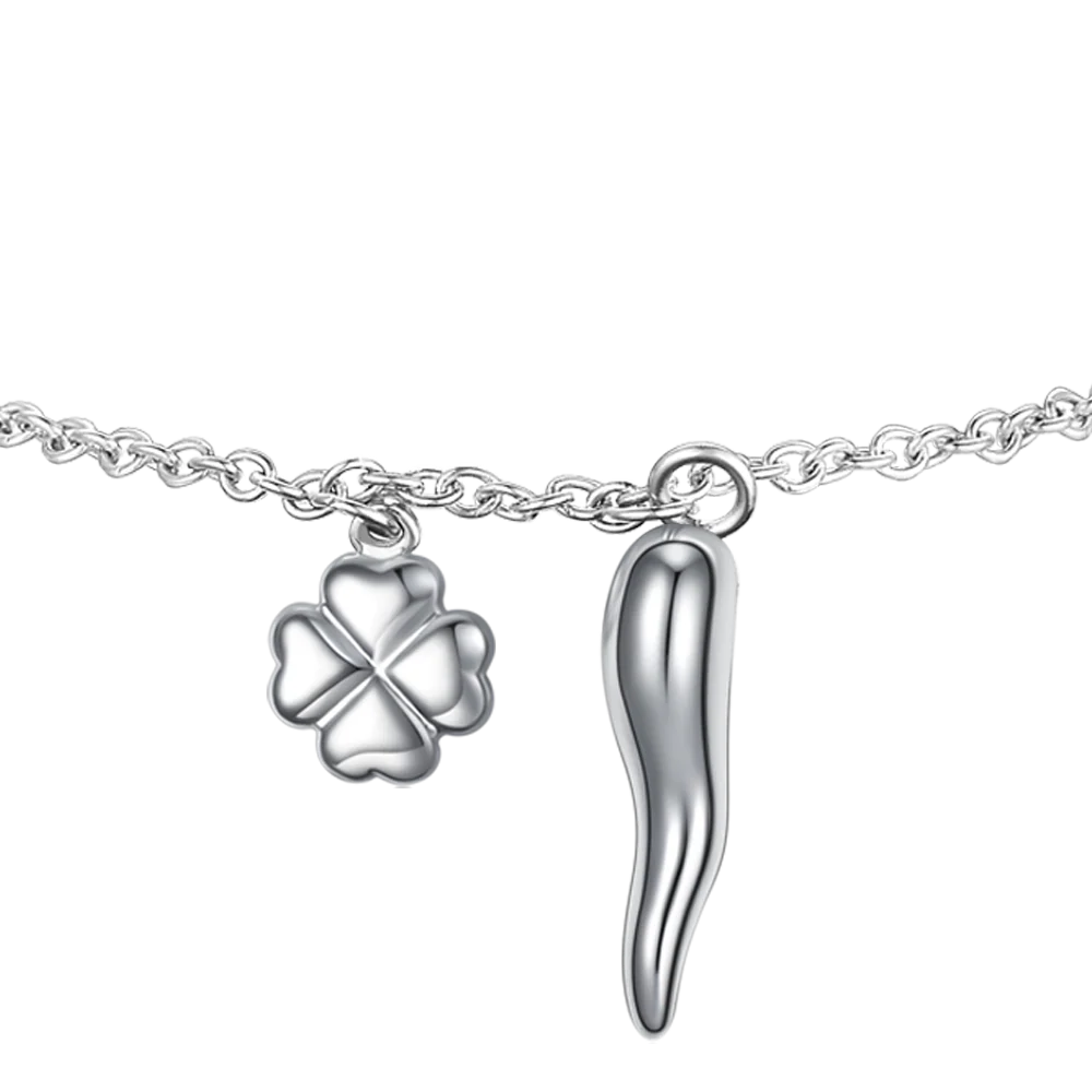 Bracciale Luca Barra Acciaio Charms Quadrifoglio E Corno