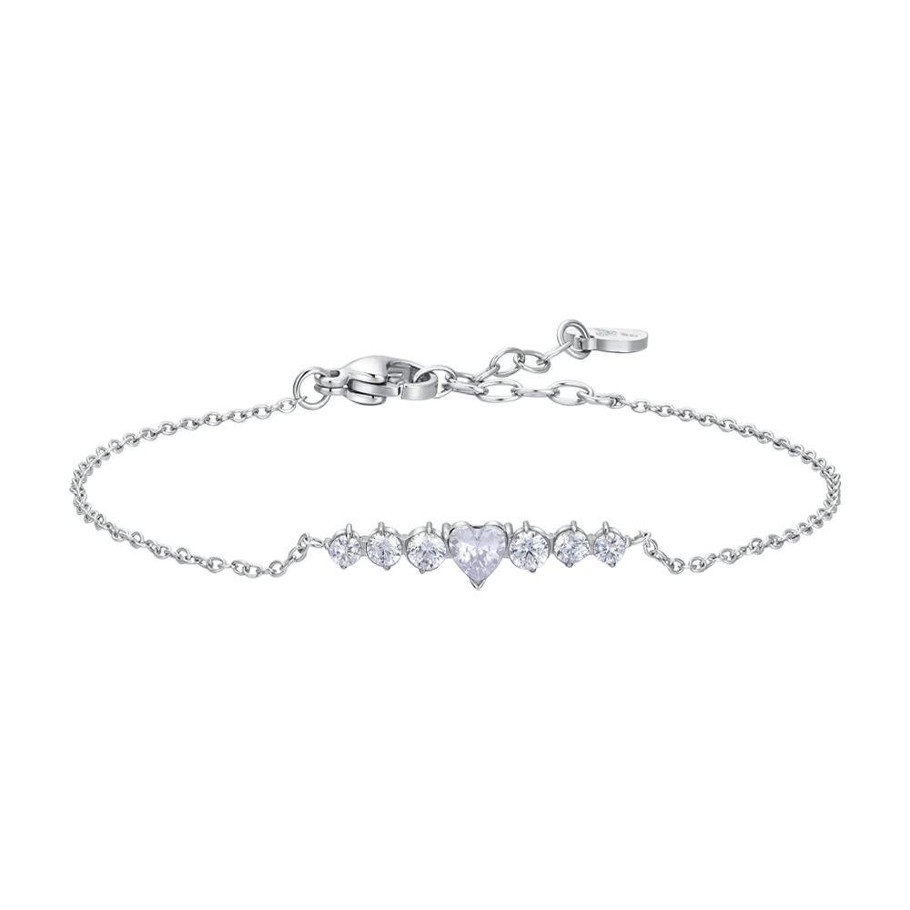 Bracciale Luca Barra Acciaio Maglia Catena Centrale Rigido Taglio Cuore