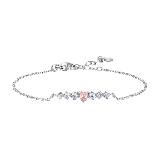Bracciale Luca Barra Acciaio Centrale Rigido Cristallo Taglio Cuore Rosa