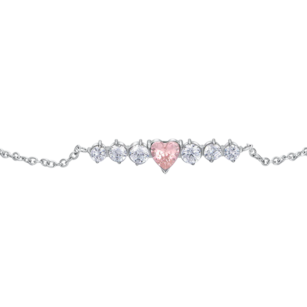 Bracciale Luca Barra Acciaio Centrale Rigido Cristallo Taglio Cuore Rosa