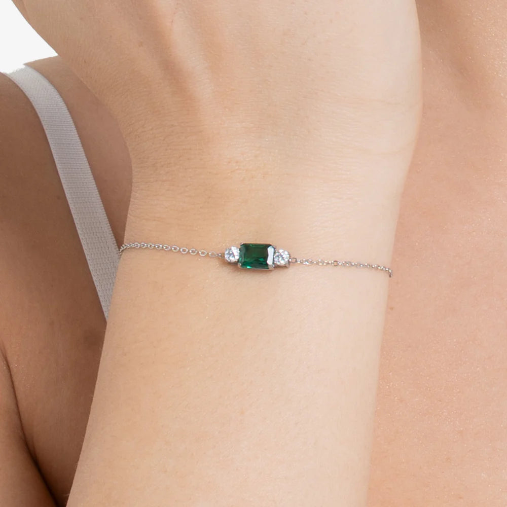 Bracciale Luca Barra Acciaio Con Cubic Zirconia Verde Bianco