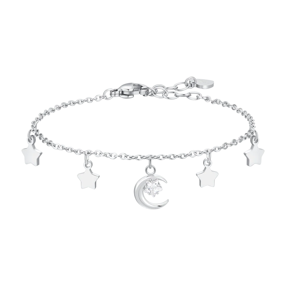 Bracciale Luca Barra Acciaio Luna Con Cubic Zirconia Bianco e Stelle