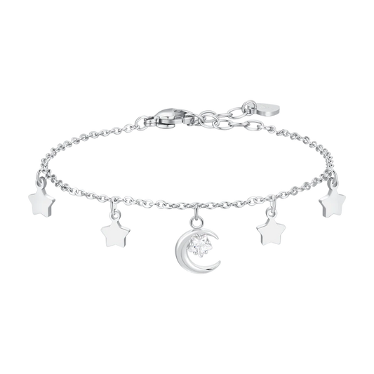 Bracciale Luca Barra Acciaio Luna Con Cubic Zirconia Bianco e Stelle