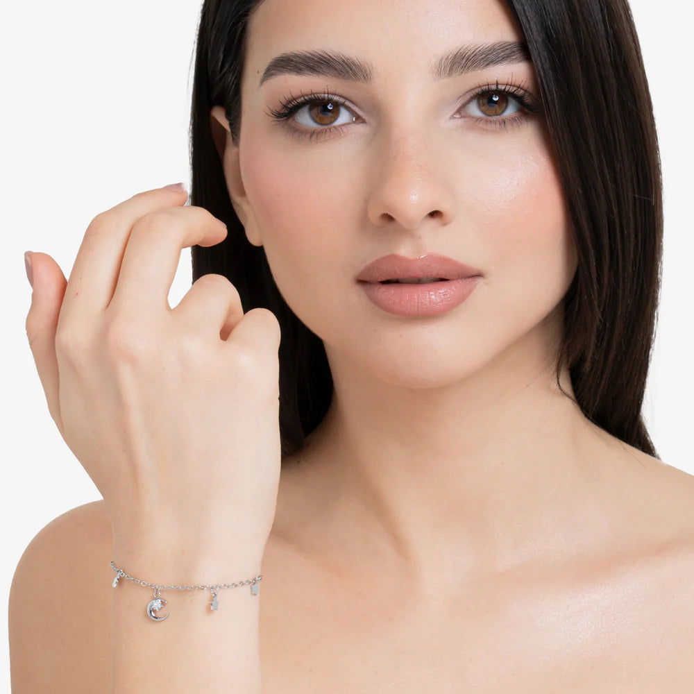 Bracciale Luca Barra Acciaio Luna Con Cubic Zirconia Bianco e Stelle