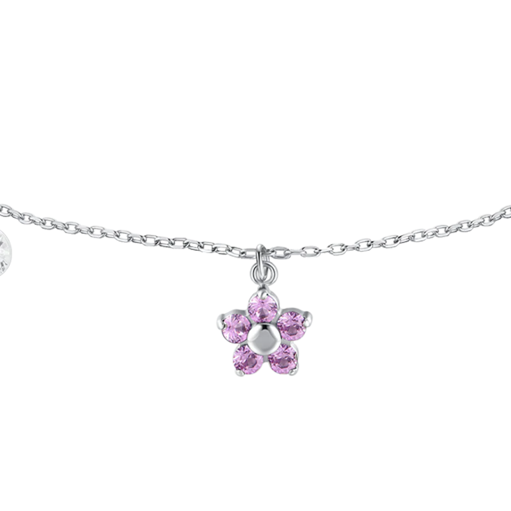 Bracciale Luca Barra Acciaio Charm Fiore Rosa Cristalli