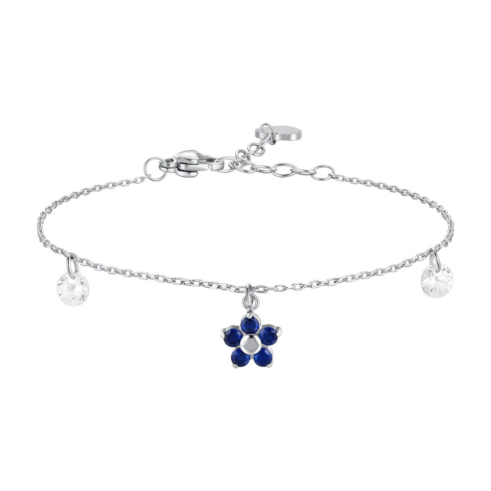 Bracciale Luca Barra Acciaio Charm Fiore Blu Cristalli