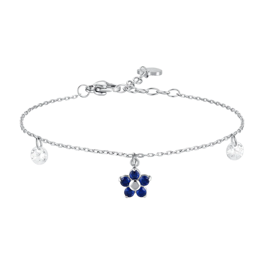 Bracciale Luca Barra Acciaio Charm Fiore Blu Cristalli