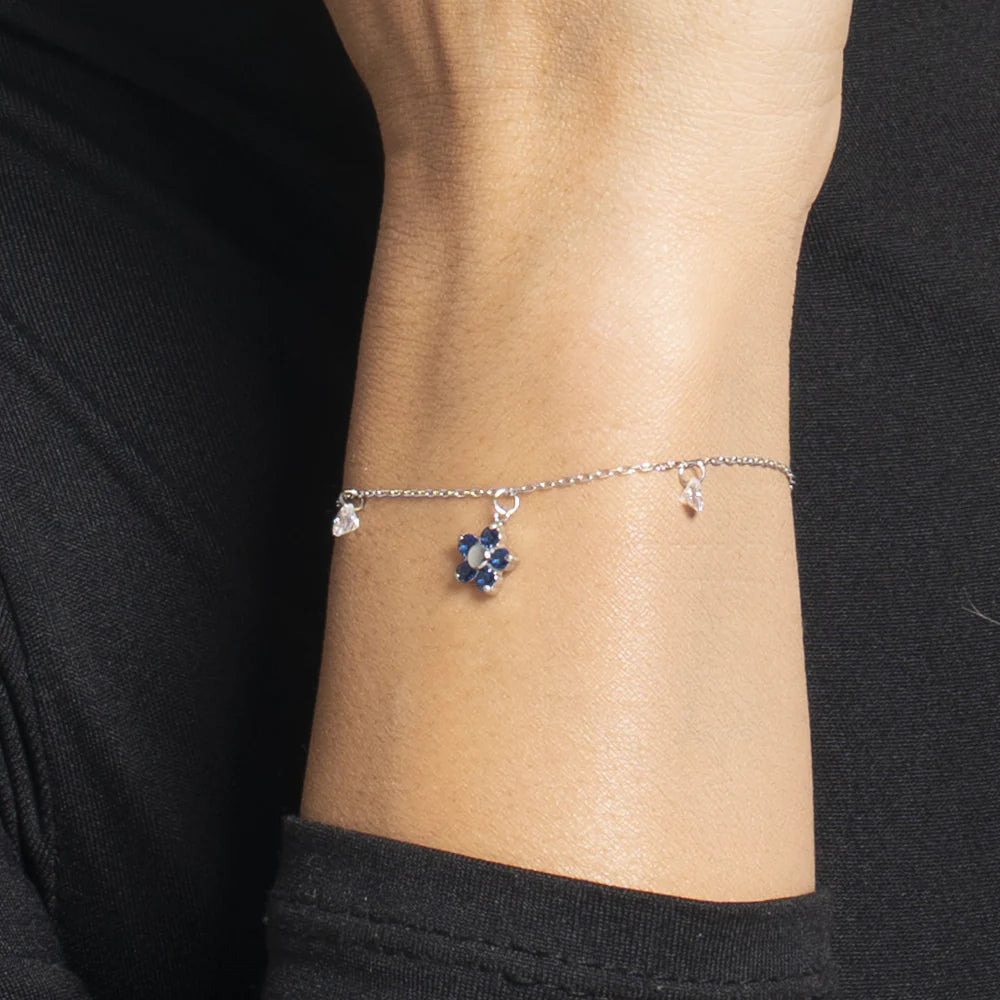 Bracciale Luca Barra Acciaio Charm Fiore Blu Cristalli