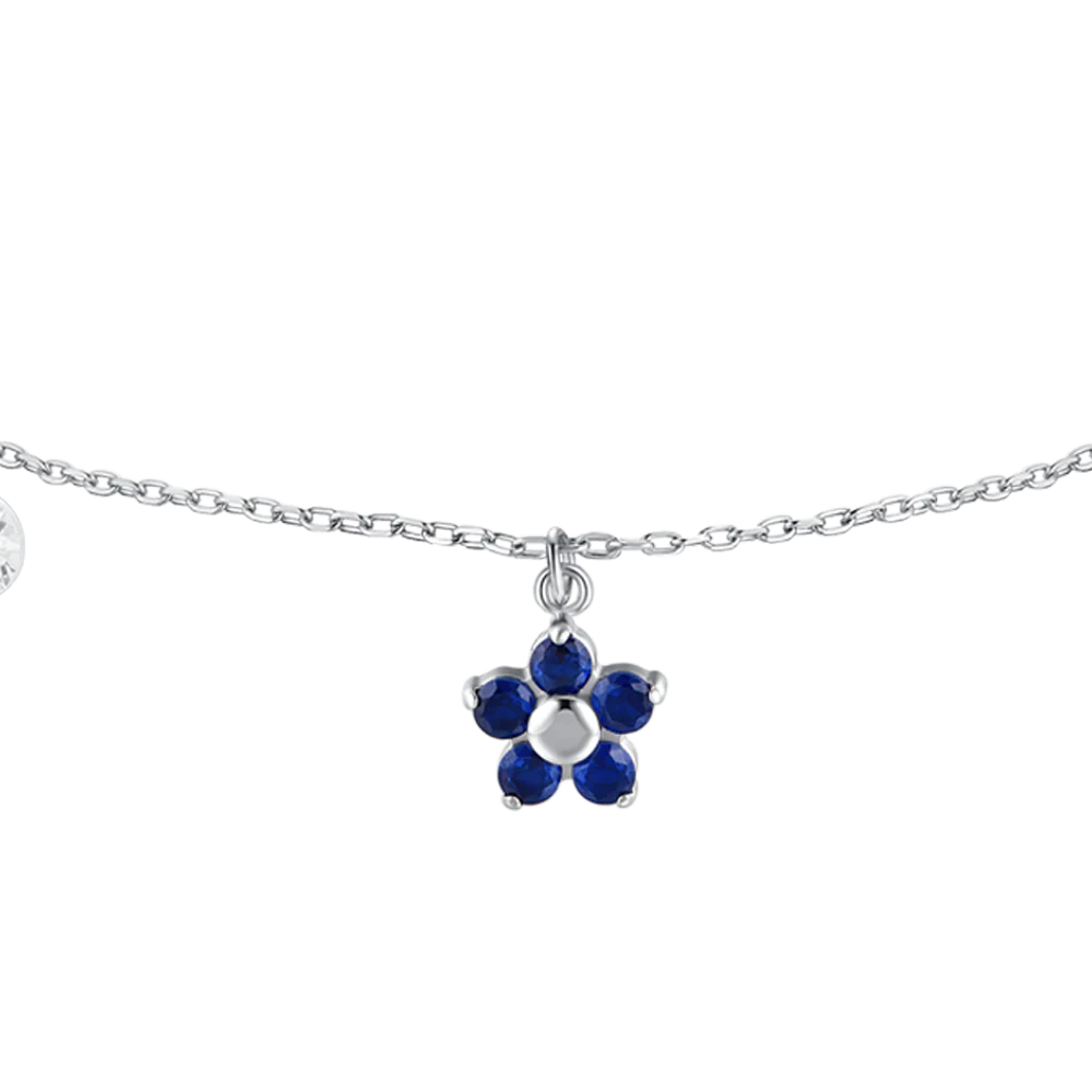 Bracciale Luca Barra Acciaio Charm Fiore Blu Cristalli