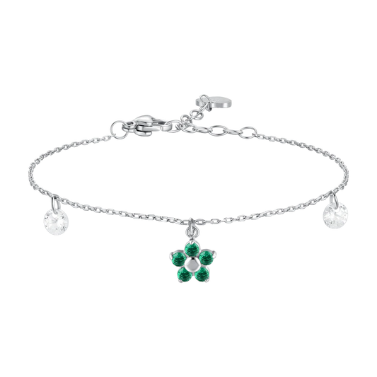 Bracciale Luca Barra Acciaio Charm Fiore Verde Cristalli