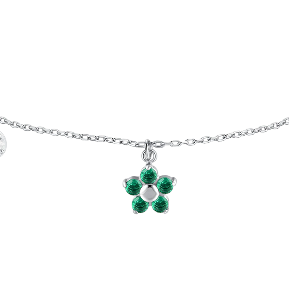 Bracciale Luca Barra Acciaio Charm Fiore Verde Cristalli