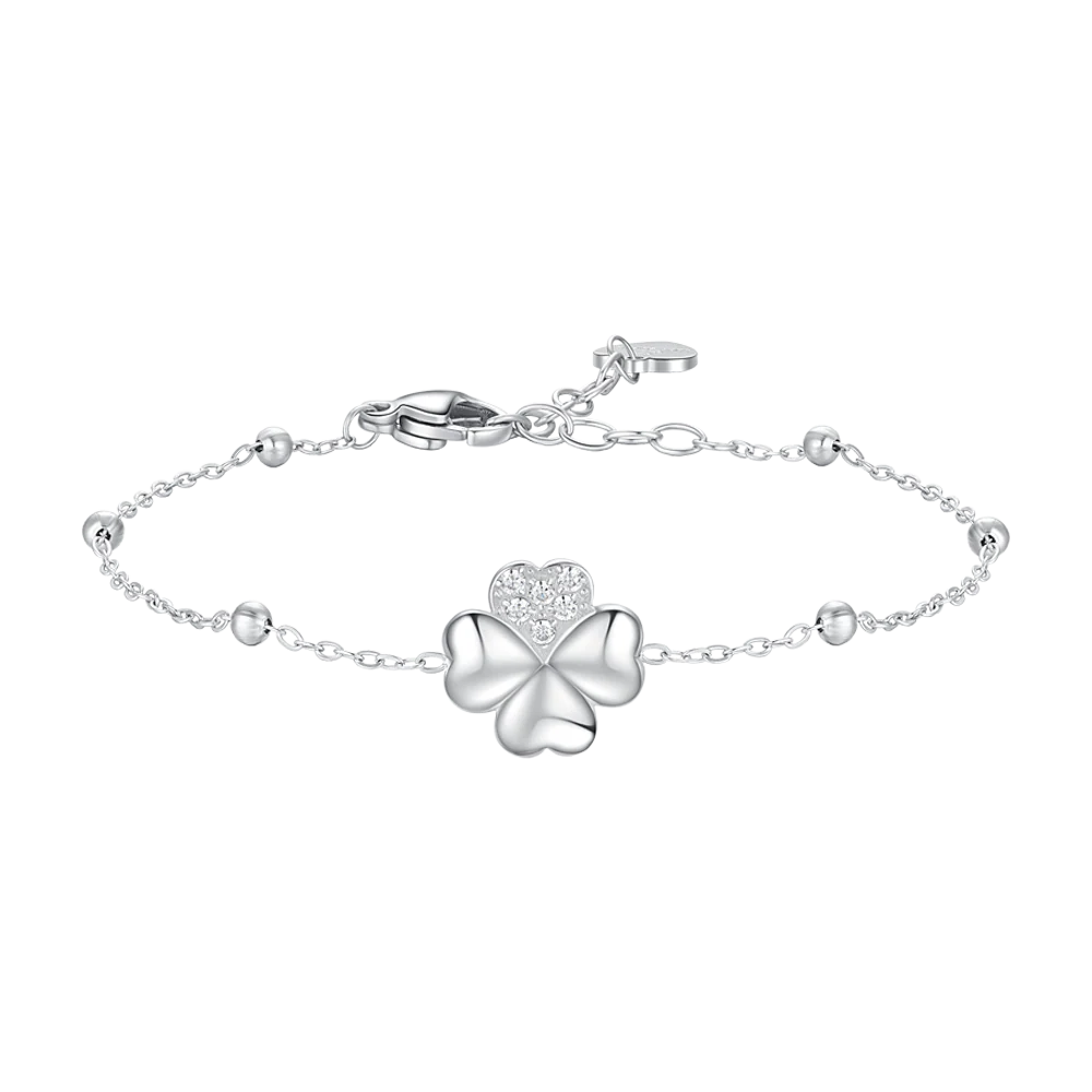 Bracciale Luca Barra Acciaio Centrale Quadrifoglio e Cristalli