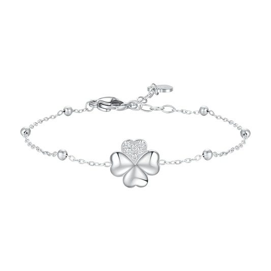 Bracciale Luca Barra Acciaio Centrale Quadrifoglio e Cristalli