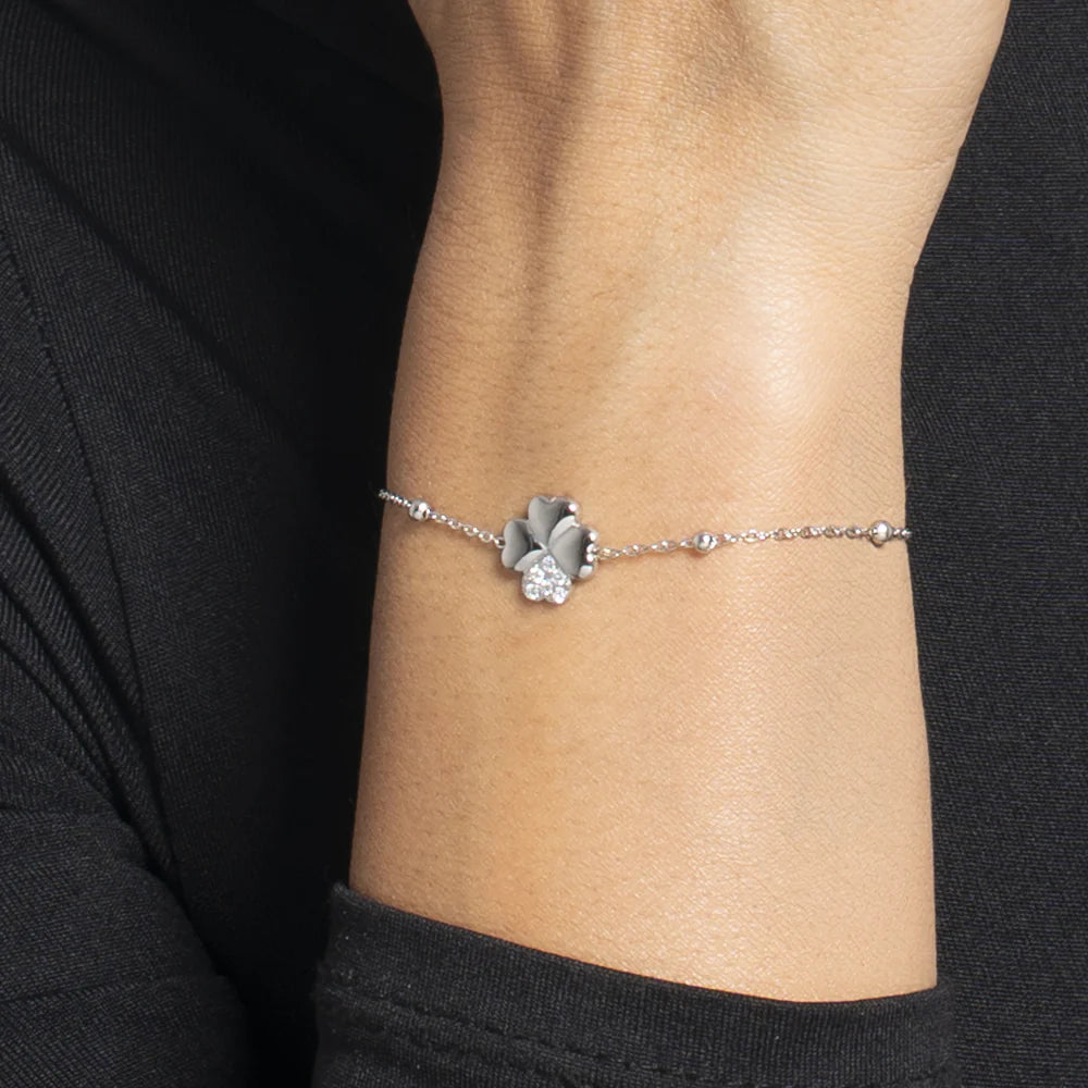 Bracciale Luca Barra Acciaio Centrale Quadrifoglio e Cristalli