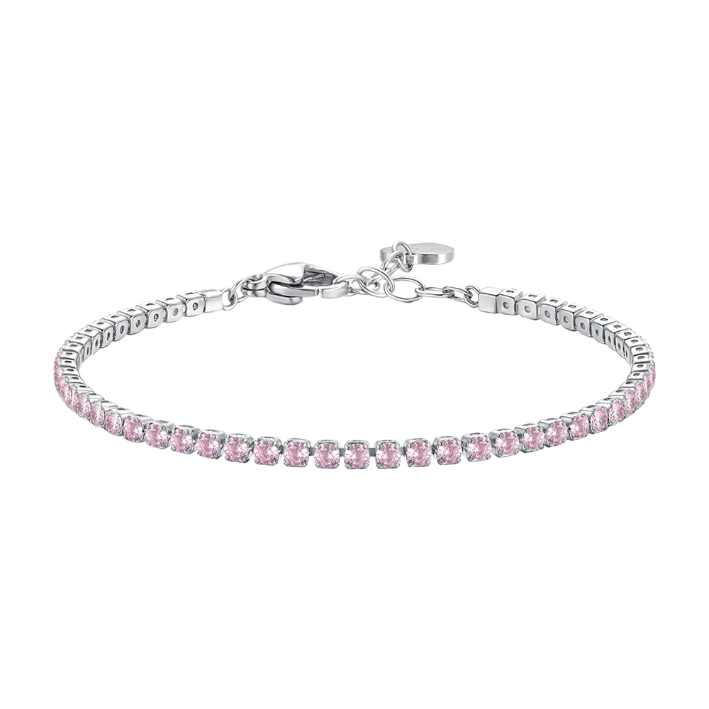 Bracciale Tennis Luca Barra Acciaio Cristalli Rosa