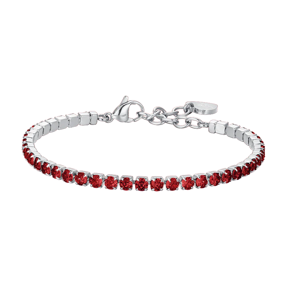 Bracciale Tennis Luca Barra Acciaio Cristalli Rossi
