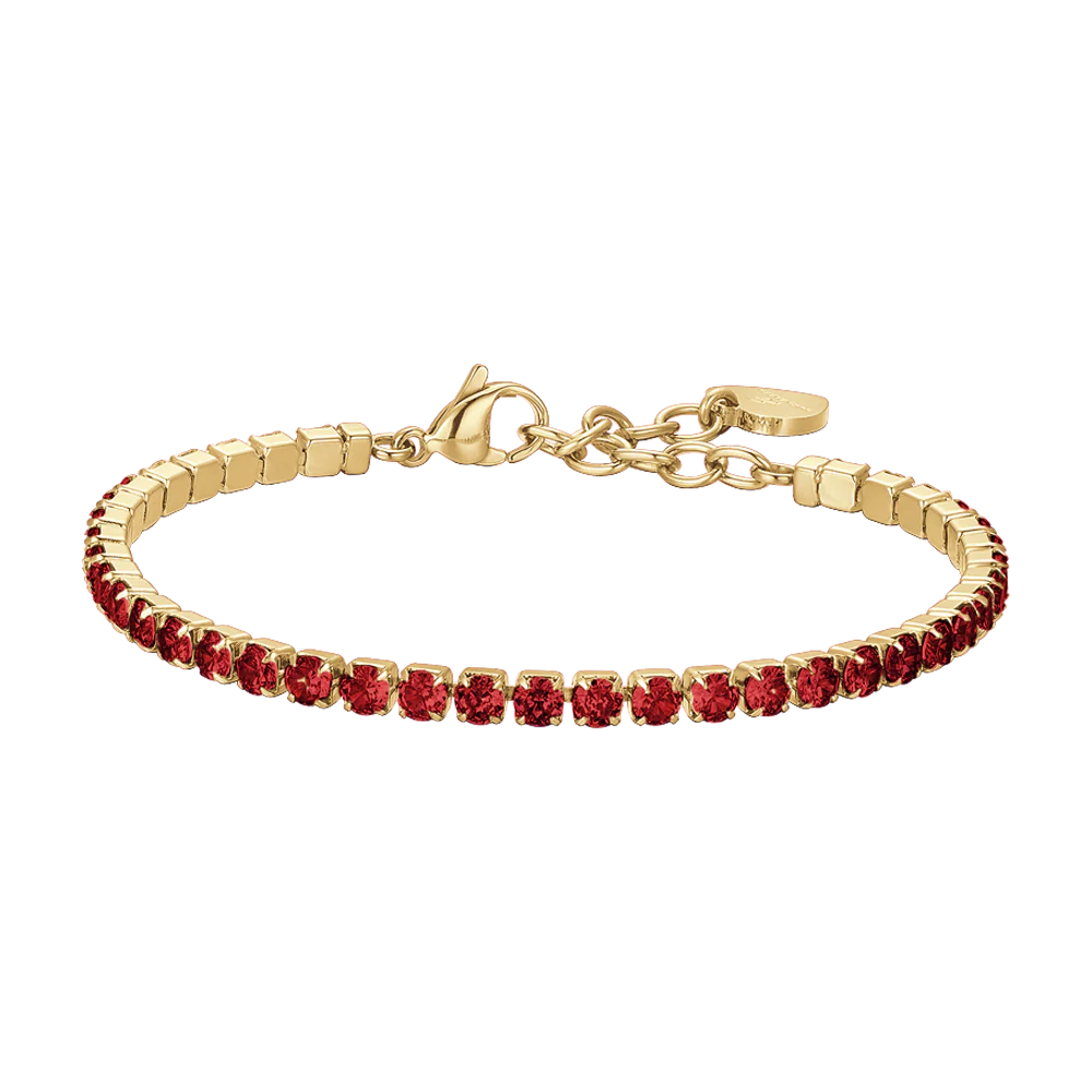 Bracciale Tennis Luca Barra Acciaio Pvd Oro Cristalli Rossi