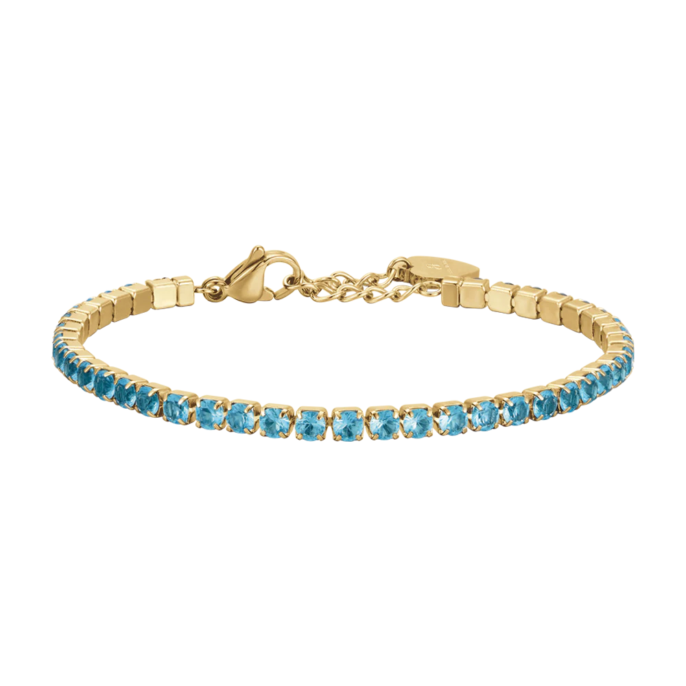 Bracciale Tennis Luca Barra Acciaio Pvd Oro Cristalli Azzurri
