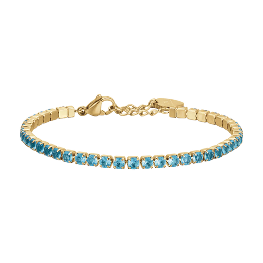 Bracciale Tennis Luca Barra Acciaio Pvd Oro Cristalli Azzurri